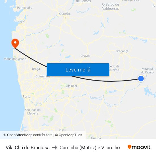 Vila Chã de Braciosa to Caminha (Matriz) e Vilarelho map