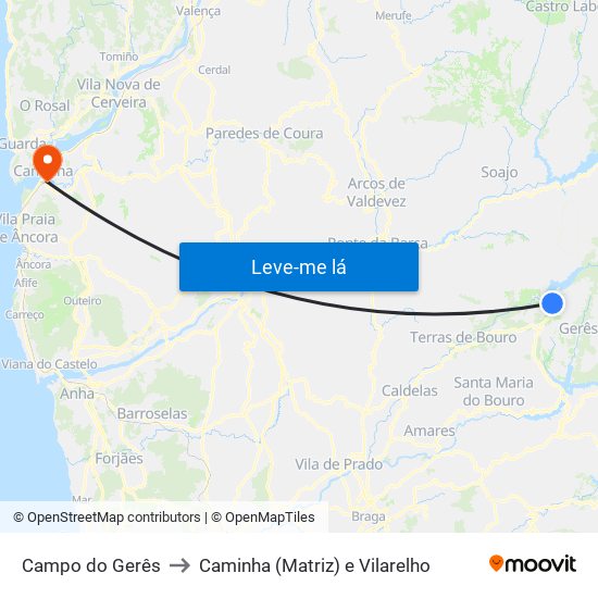 Campo do Gerês to Caminha (Matriz) e Vilarelho map