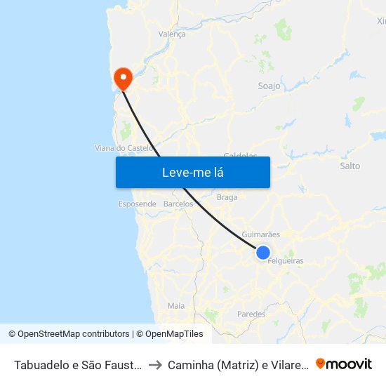 Tabuadelo e São Faustino to Caminha (Matriz) e Vilarelho map