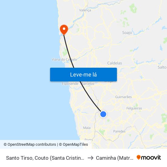 Santo Tirso, Couto (Santa Cristina e São Miguel) e Burgães to Caminha (Matriz) e Vilarelho map