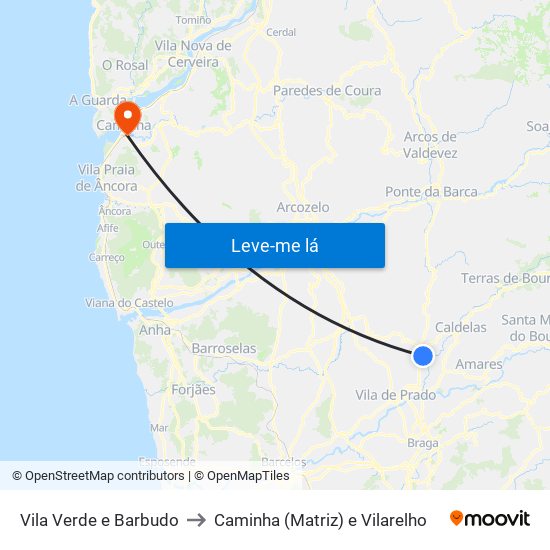 Vila Verde e Barbudo to Caminha (Matriz) e Vilarelho map