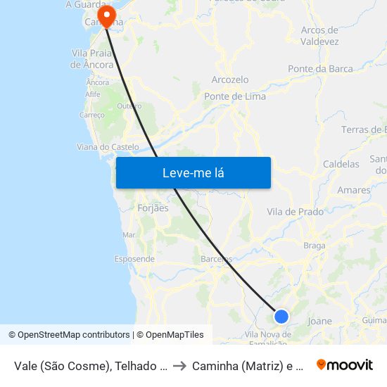 Vale (São Cosme), Telhado e Portela to Caminha (Matriz) e Vilarelho map