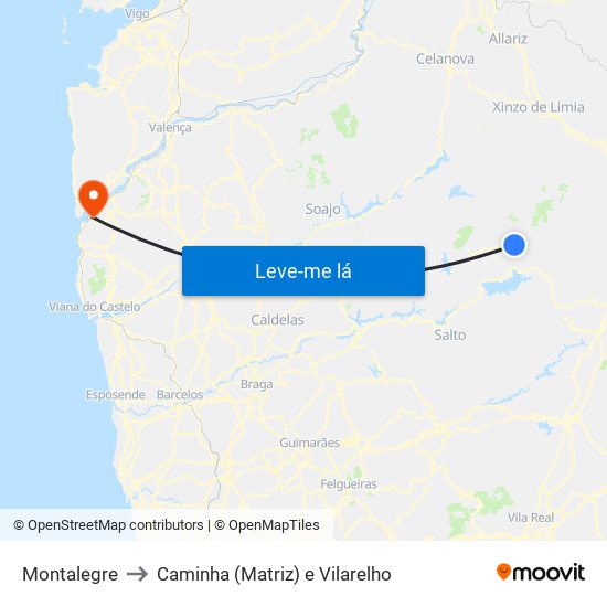 Montalegre to Caminha (Matriz) e Vilarelho map