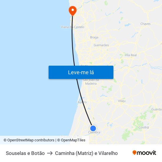 Souselas e Botão to Caminha (Matriz) e Vilarelho map