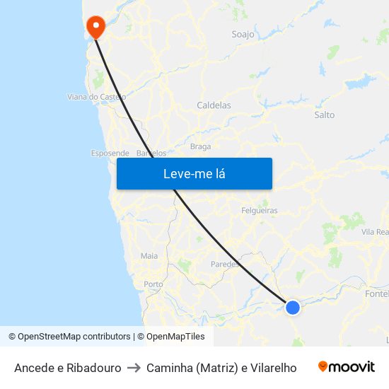 Ancede e Ribadouro to Caminha (Matriz) e Vilarelho map