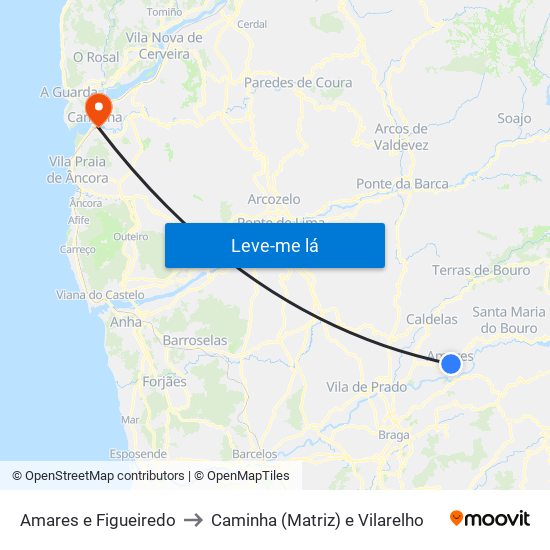 Amares e Figueiredo to Caminha (Matriz) e Vilarelho map