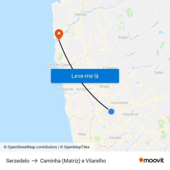 Serzedelo to Caminha (Matriz) e Vilarelho map