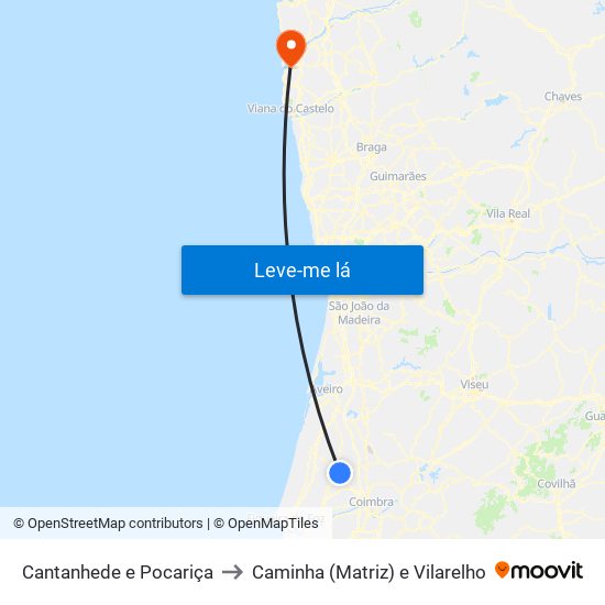 Cantanhede e Pocariça to Caminha (Matriz) e Vilarelho map