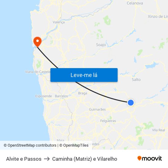 Alvite e Passos to Caminha (Matriz) e Vilarelho map