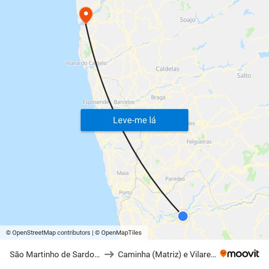 São Martinho de Sardoura to Caminha (Matriz) e Vilarelho map