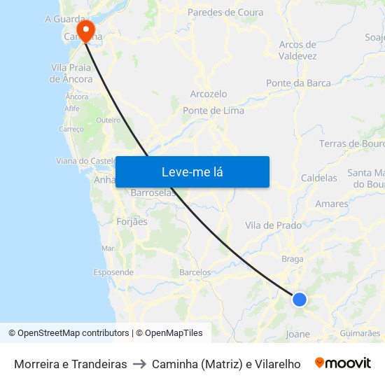 Morreira e Trandeiras to Caminha (Matriz) e Vilarelho map