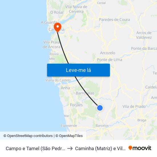 Campo e Tamel (São Pedro Fins) to Caminha (Matriz) e Vilarelho map