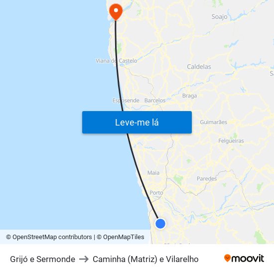 Grijó e Sermonde to Caminha (Matriz) e Vilarelho map