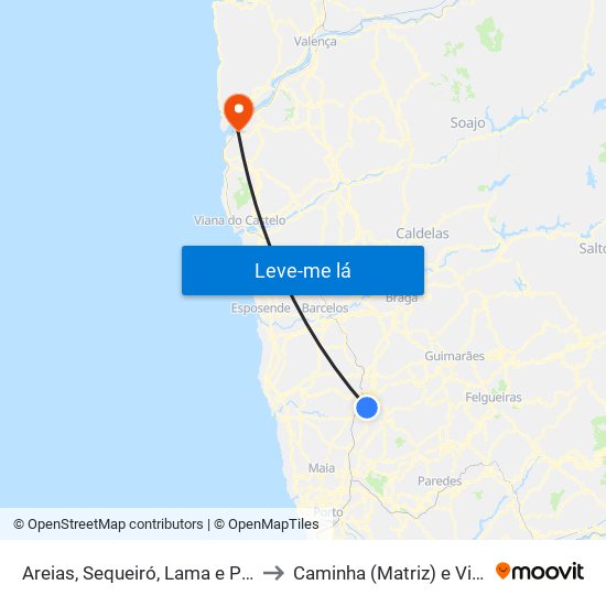 Areias, Sequeiró, Lama e Palmeira to Caminha (Matriz) e Vilarelho map