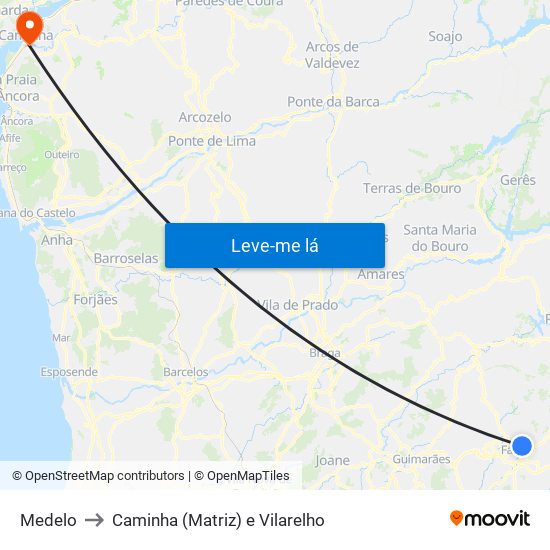 Medelo to Caminha (Matriz) e Vilarelho map