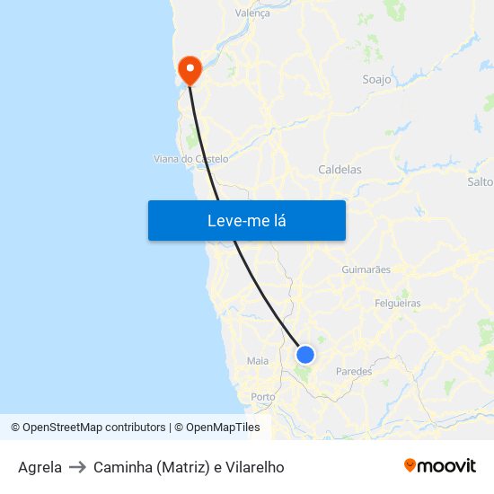 Agrela to Caminha (Matriz) e Vilarelho map