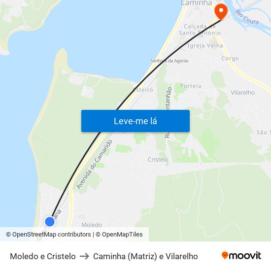 Moledo e Cristelo to Caminha (Matriz) e Vilarelho map