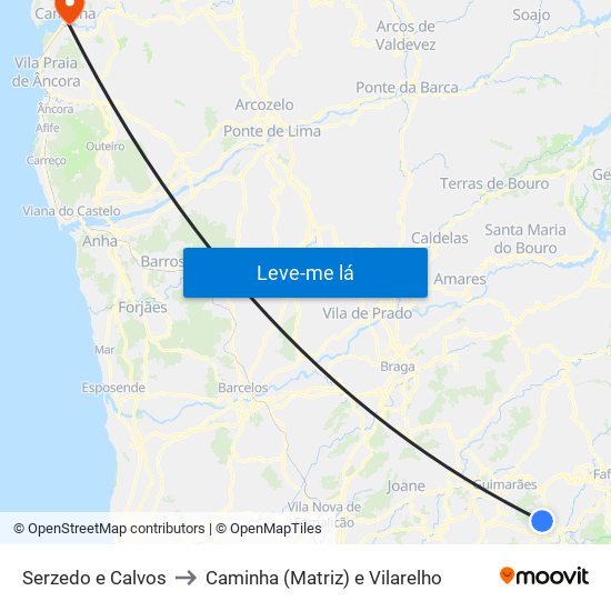 Serzedo e Calvos to Caminha (Matriz) e Vilarelho map