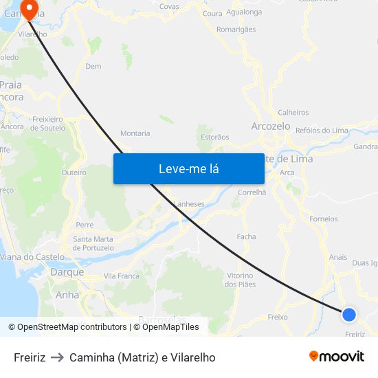 Freiriz to Caminha (Matriz) e Vilarelho map