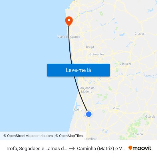 Trofa, Segadães e Lamas do Vouga to Caminha (Matriz) e Vilarelho map