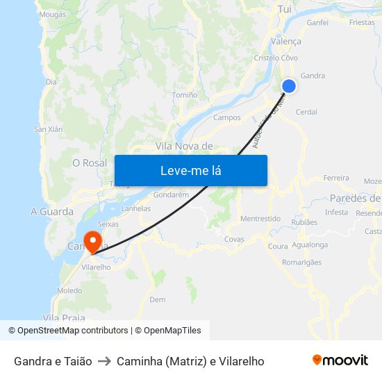 Gandra e Taião to Caminha (Matriz) e Vilarelho map