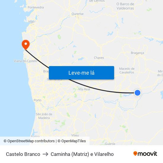 Castelo Branco to Caminha (Matriz) e Vilarelho map