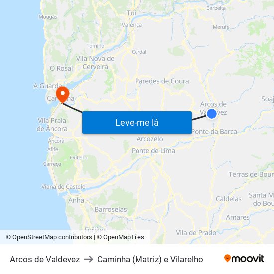Arcos de Valdevez to Caminha (Matriz) e Vilarelho map