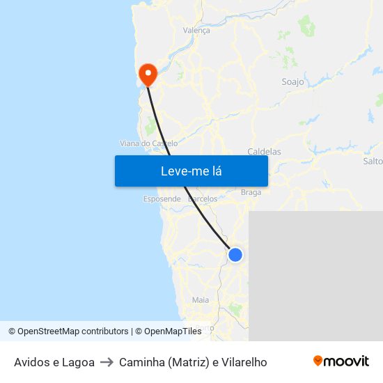 Avidos e Lagoa to Caminha (Matriz) e Vilarelho map