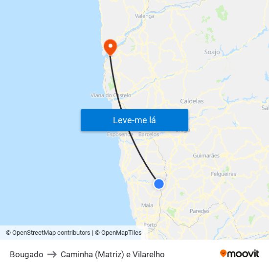 Bougado to Caminha (Matriz) e Vilarelho map