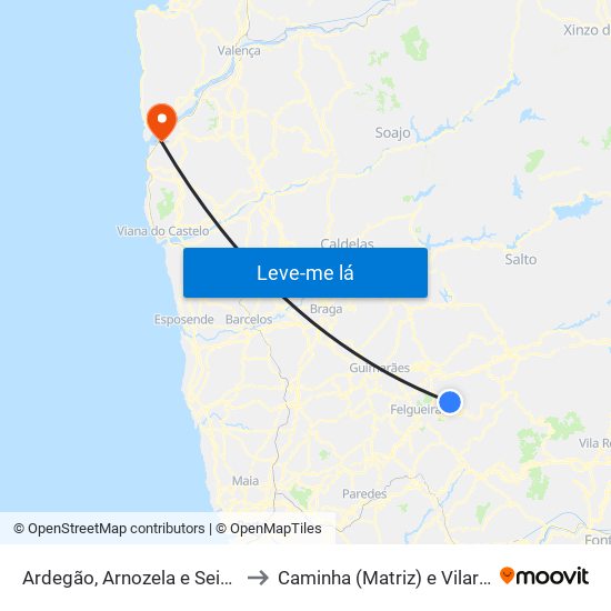 Ardegão, Arnozela e Seidões to Caminha (Matriz) e Vilarelho map