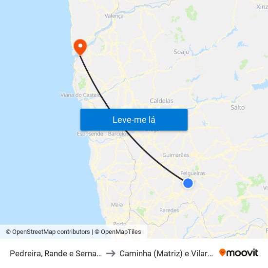 Pedreira, Rande e Sernande to Caminha (Matriz) e Vilarelho map