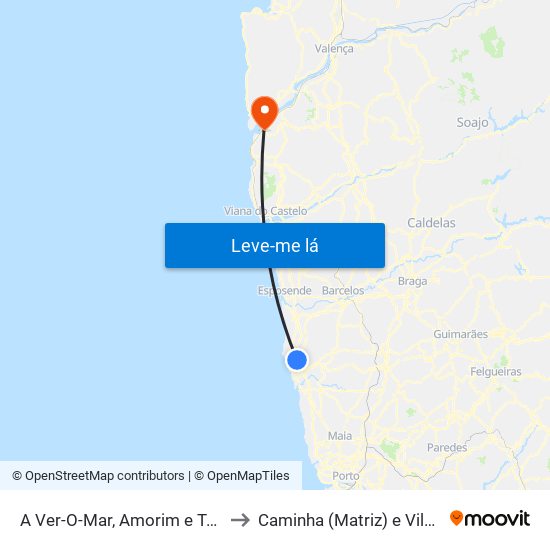 A Ver-O-Mar, Amorim e Terroso to Caminha (Matriz) e Vilarelho map