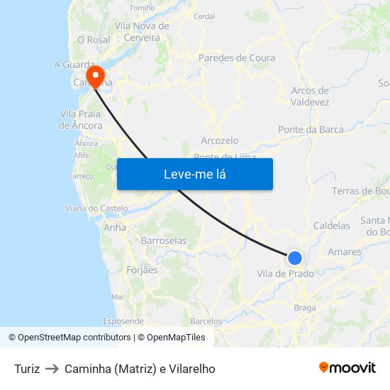Turiz to Caminha (Matriz) e Vilarelho map