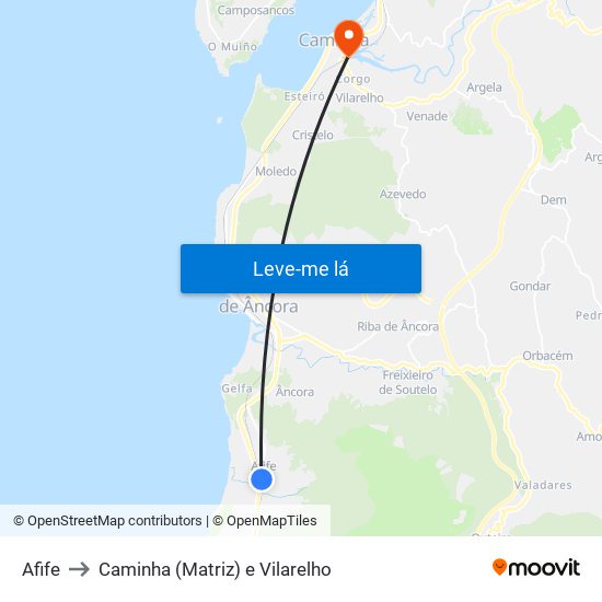 Afife to Caminha (Matriz) e Vilarelho map