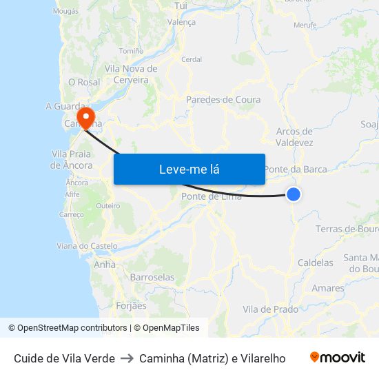 Cuide de Vila Verde to Caminha (Matriz) e Vilarelho map