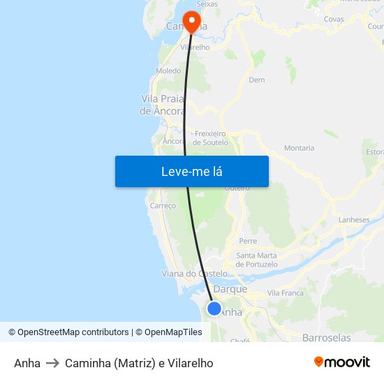 Anha to Caminha (Matriz) e Vilarelho map