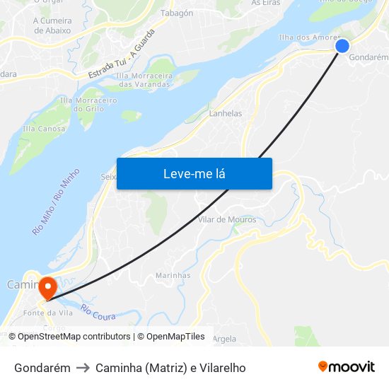 Gondarém to Caminha (Matriz) e Vilarelho map