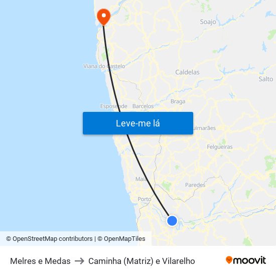 Melres e Medas to Caminha (Matriz) e Vilarelho map
