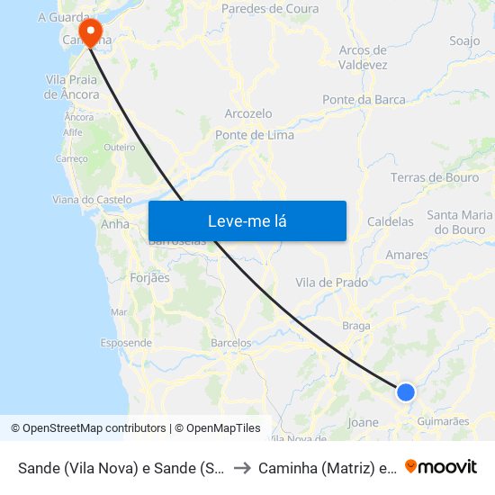 Sande (Vila Nova) e Sande (São Clemente) to Caminha (Matriz) e Vilarelho map