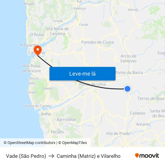 Vade (São Pedro) to Caminha (Matriz) e Vilarelho map