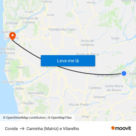 Covide to Caminha (Matriz) e Vilarelho map