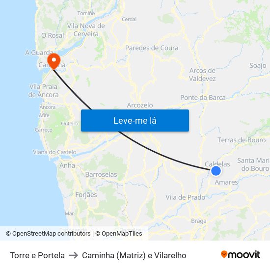 Torre e Portela to Caminha (Matriz) e Vilarelho map