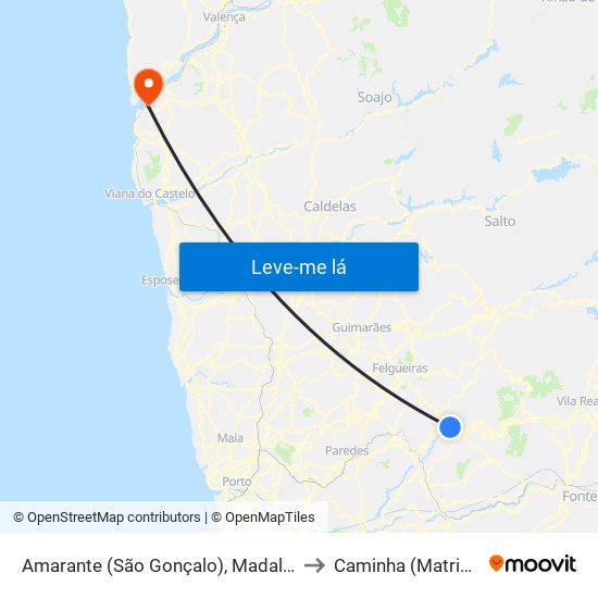 Amarante (São Gonçalo), Madalena, Cepelos e Gatão to Caminha (Matriz) e Vilarelho map