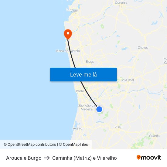 Arouca e Burgo to Caminha (Matriz) e Vilarelho map