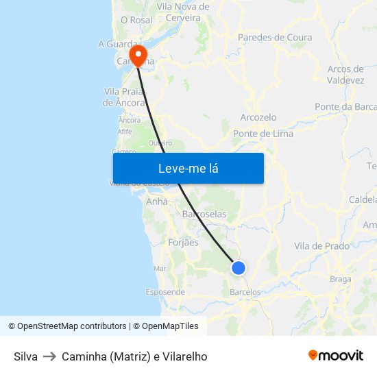 Silva to Caminha (Matriz) e Vilarelho map