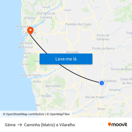 Gême to Caminha (Matriz) e Vilarelho map