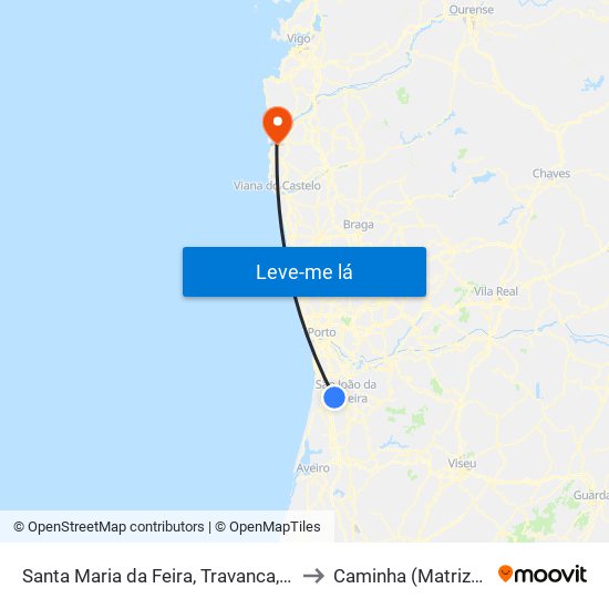 Santa Maria da Feira, Travanca, Sanfins e Espargo to Caminha (Matriz) e Vilarelho map