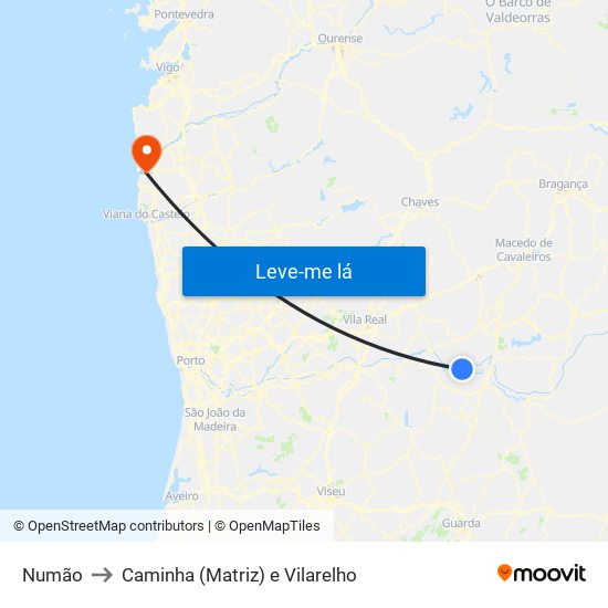 Numão to Caminha (Matriz) e Vilarelho map