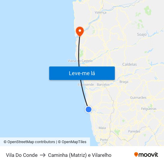 Vila Do Conde to Caminha (Matriz) e Vilarelho map