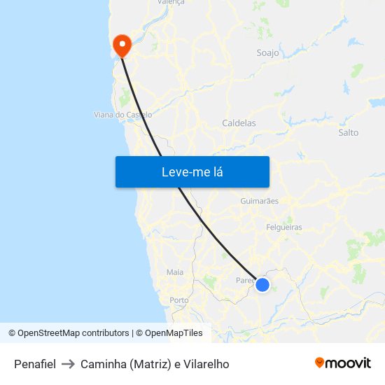 Penafiel to Caminha (Matriz) e Vilarelho map